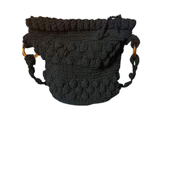 Crochet Mini Black Bucket Purse Made Very Well Adorable Boho Style‎ EUC - Picture 3 of 7